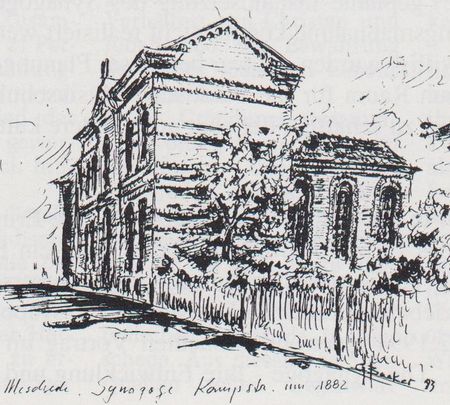 Historische Seitenansicht Alte Synagoge, Zeichnung Gerhard Becker 1993